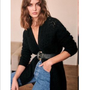 Sezane Black Georges Wool Cardigan Sweater